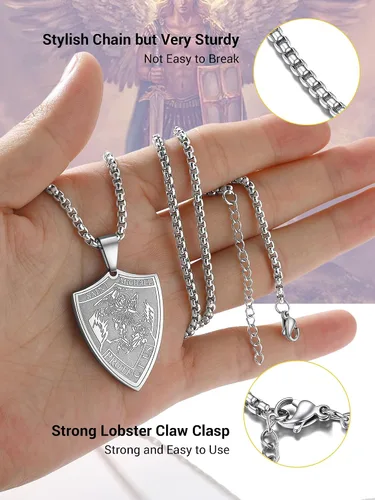 Vista 4 de Prosteel. - Collar con dije y cadena de San Miguel Arcángel, joyería religiosa católica.