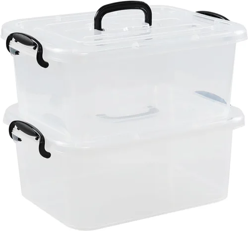 Vista 8 de Quickquick - Caja de plástico de 8 L con asa, contenedores de almacenamiento transparentes, paquete de 2 Bolsa de contenedores apilable con tapa