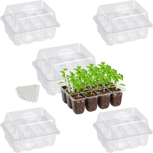 Vista 11 de Bonviee Paquete de 5 bandejas de inicio de semillas, kit de iniciación de plantas con cúpula de humedad ajustable y base de invernadero para Negro