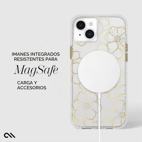 Vista 4 de Case-Mate Funda para iPhone 15 Plus - Flores con Gemas [Protección contra caídas de 12 pies] [Compatible con MagSafe] Cubierta magnética
