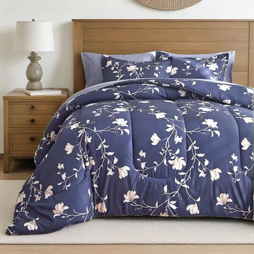 Vista 10 de AIKASY - Juego de 7 piezas de edredón reversible de microfibra suave, juego de cama en una bolsa, tamaño Queen - Estampado floral