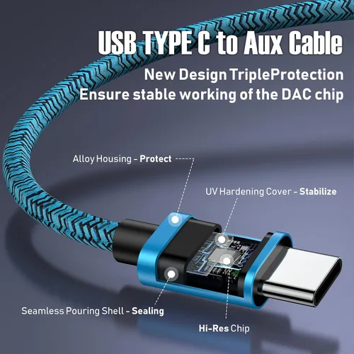 Vista 2 de Cable auxiliar tipo C USB C a 0.138 in de audio Android Cable auxiliar para Samsung Galaxy S25FE/S25 Ultra/S25 Plus/A17/A16