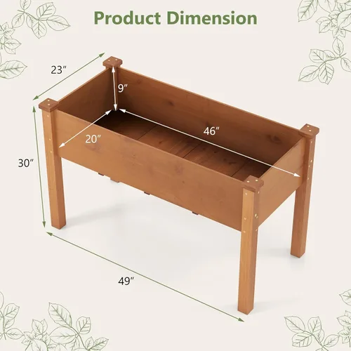 Vista 7 de HAPPYGRILL - Cama de jardín elevada, caja de jardín de madera para exteriores con patas, agujeros de drenaje, tela de revestimiento de jardín negra
