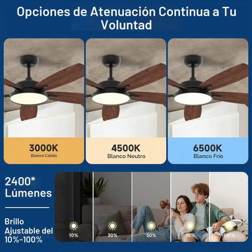 Vista 3 de Roomratv - Ventilador de techo inteligente compatible con App/Alexa/Google Negro