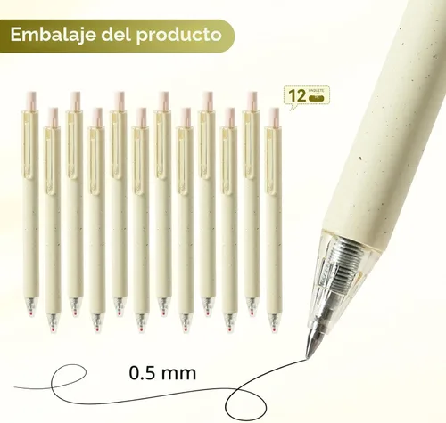Vista 7 de Paquete de 12 bolígrafos de gel color beige crema, bonitos bolígrafos retráctiles estéticos de tinta negra neutra, punta fina de 0.020 in, secado