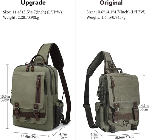 Vista 2 de Mygreen bolsa cruzada de lona, mochila de viaje Verde militar