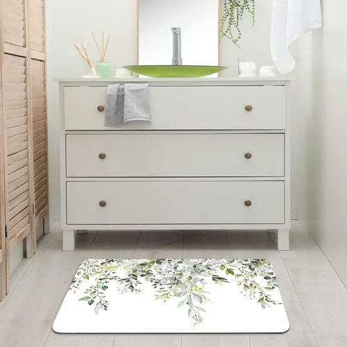 Vista 5 de BBiggood Alfombras de baño salvia, alfombra de baño verde salvia con hojas de eucalipto, se ajusta debajo de la puerta, alfombra de ducha fina