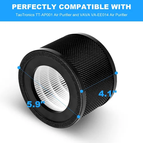 Vista 2 de Paquete de 4 filtros de repuesto TT-AP001 compatibles con purificadores de aire TaoTronics TT-AP001 y VAVA VA-EE014, filtros 3 en 1