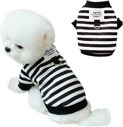 Vista 12 de Sudaderas con capucha para perro con anillo para correa, camisa cálida a rayas para perros pequeños, hembras, niños, gatos, suéter de invierno