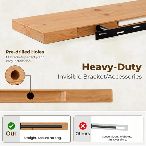 Vista 4 de Estantes flotantes de 20 pulgadas para pared, estante flotante de madera maciza de alta gama con soporte invisible resistente, estantes de pared