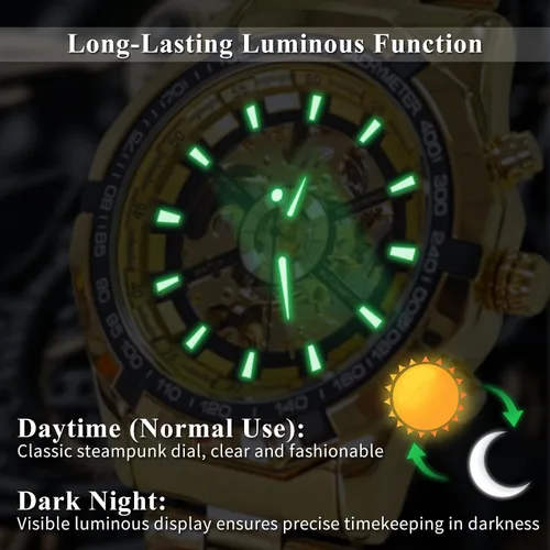 Vista 14 de Gute Relojes para hombre, esqueleto mecánico, de acero inoxidable, impermeable, automático, reloj de pulsera steampunk con esfera X de lujo
