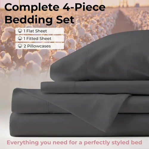 Vista 4 de Sábanas de cama tamaño individual XL, juego de sábanas de 100% algodón egipcio suave de fibra larga, juego de 4 piezas con bolsillo profundo de Gris