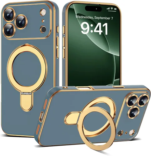Vista 90 de Funda compatible con iPhone 12 con soporte de anillo magnético invisible [compatible con Mag-Safe] [Protector completo de lente de cámara] Funda
