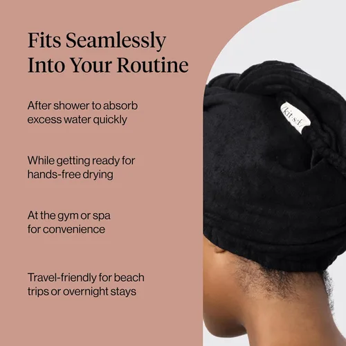 Vista 6 de Kitsch Toalla de pelo de microfibra para mujeres - Negro Ultra Absorbent Microfiber Hair Towels for All Hair Types – Anti-Frizz Hair Wrap Towels