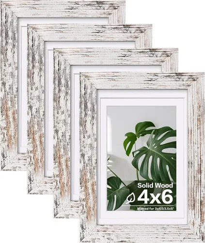 Vista 107 de Egofine - Juego de 4 portarretratos A4 de madera maciza y cubierta de plexiglás de 4 x 6/6 x 8 pulgadas con paspartú o A4 sin paspartú, para mesa