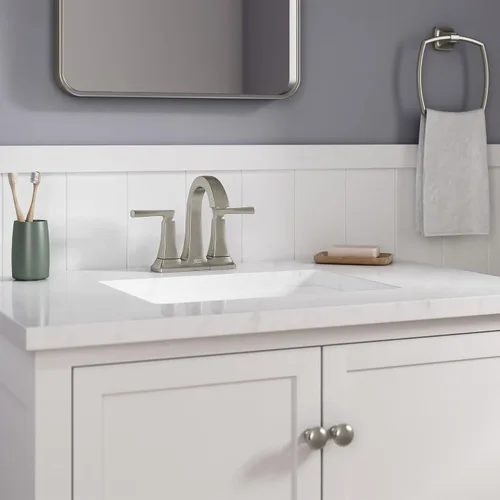 Vista 4 de American Standard 7426201.295, Belmeade - Grifo de baño central de dos manijas de 4 pulgadas, níquel cepillado cepillado níquel