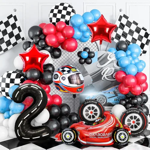 Vista 7 de Decoraciones de fiesta de auto de carreras de cumpleaños número 2