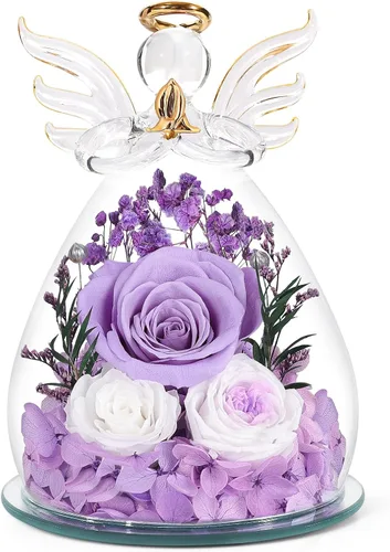 Vista 17 de Regalos para mamá, regalos de cumpleaños para mujeres, rosa preservada para siempre, flor en cristal, figuras de ángel, flores frescas para entrega