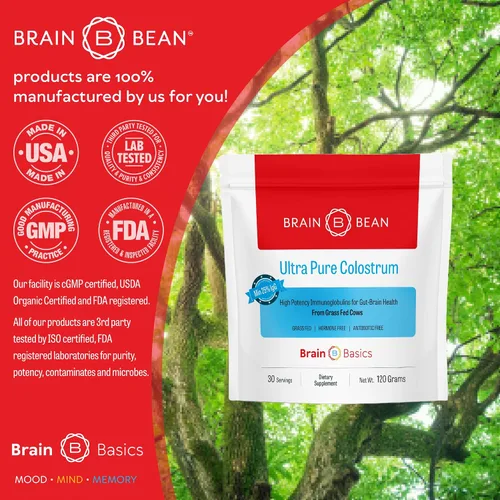 Vista 5 de Brain Basics Calostro ultra puro, 4000 mg por porción, mínimo 25% de anticuerpos IgG, salud intestino-cerebro-inmune, cabello y piel brillantes.