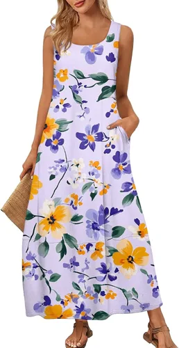 Vista 33 de Vestidos de iglesia para mujer 2025, casual, holgado, sin mangas, largo, fluido, vestido de verano con bolsillos