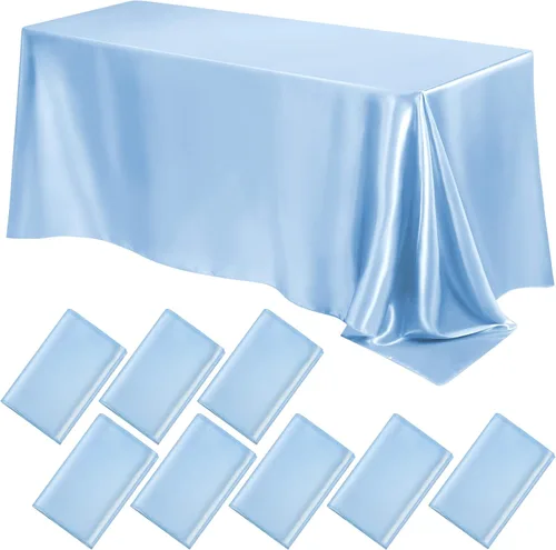 Vista 12 de Lounsweer - 8 manteles de satén para mesa, 102 x 58 pulgadas, mantel rectangular de seda suave para mesa, ideal para fiestas rectangulares, cenas