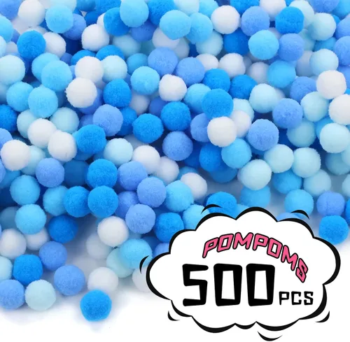 Vista 2 de Lawie 500 pompones grandes de 0.8 in y 0.8 pulgadas, colores del arco iris, para manualidades y fiestas, manualidades, adornos para manualidades
