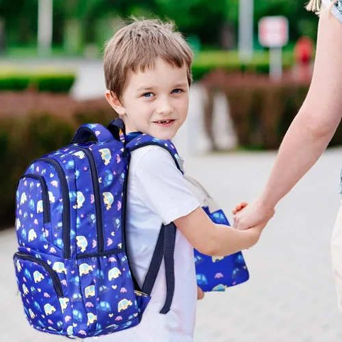 Vista 6 de Mochila para niñas, mochila escolar con nubes de arco iris, mochila escolar ligera con lonchera y estuche para lápices