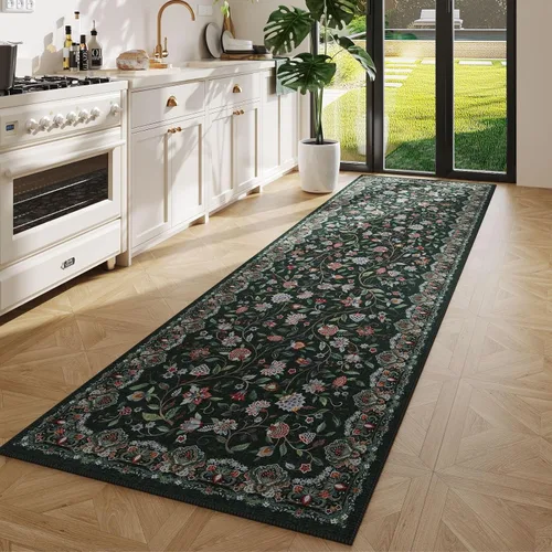 Vista 8 de Rugcomf Alfombra vintage de cachemira de 2 pies 7 x 8 pies, lavable a máquina, antideslizante, alfombra floral de pelo bajo para cocina, lavandería