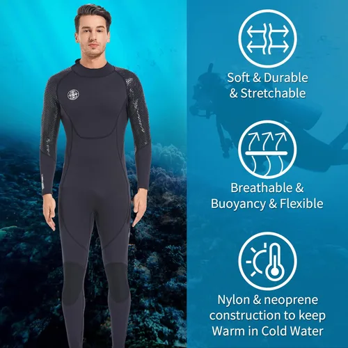 Vista 2 de BEEK - Traje de neopreno para hombre y mujer, de 0.118 pulgadas, con cremallera trasera, ultra elástico, manga larga, cuerpo completo, cálido