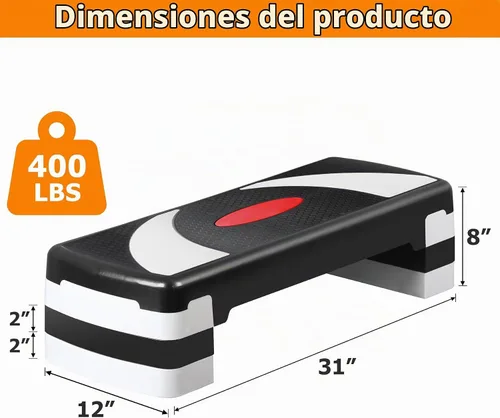 Vista 3 de Plataforma escalonada de entrenamiento aeróbico de 30 pulgadas con elevadores ajustables de 4 a 6 a 8 pulgadas, entrenamiento de ejercicio