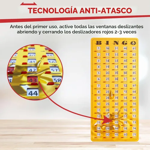 Vista 3 de MR CHIPS Tarjeta de bingo principal con punta de dedo a prueba de atascos con ventanas deslizantes Tarjetas de llamadas de cartón grandes