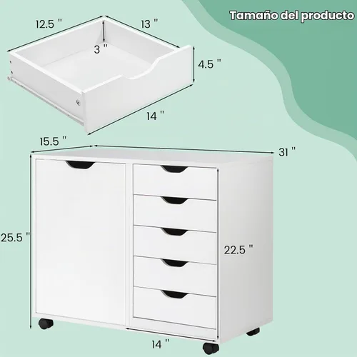 Vista 3 de Archivador lateral, soporte de madera para impresora con Blanco