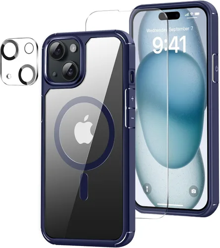 Vista 8 de Funda magnética diseñada para iPhone 13 Pro Max [compatible con MagSafe] con protector de pantalla y protector de lente de cámara, funda Azul