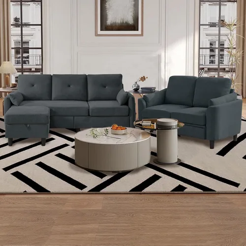 Vista 13 de Juego de sofá modular convertible, sofá en forma de L de 77 pulgadas con otomana y sofá biplaza de 48 pulgadas, sofás modernos para sala de estar