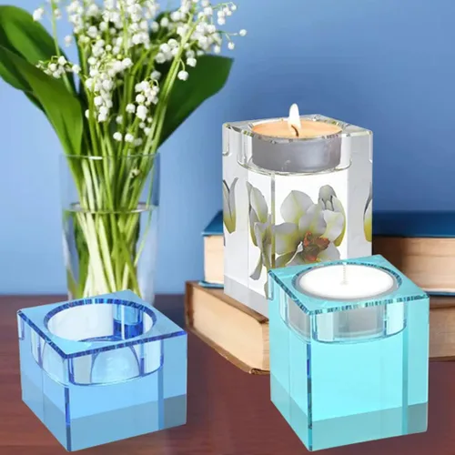 Vista 5 de 3 moldes de resina para velas, moldes cuadrados de silicona para portavelas para candelitas, fundición de resina epoxi, yeso de bricolaje, cemento