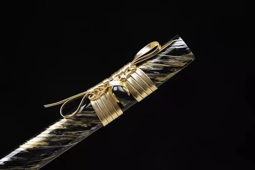 Vista 5 de Katana dorada hecha a mano, espada samurái japonesa 1095 de arcilla de acero templada, hoja de afeitar de espiga completa, afilada, regalos para él