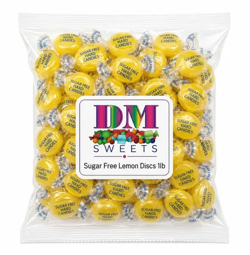 Vista 2 de Caramelo de gotas de limón sin azúcar, bolsa de 1 libra, dulce y agrio de cítricos