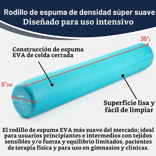 Vista 3 de OPTP PRO-Roller - Rodillo de espuma de densidad súper suave, redondo, azul