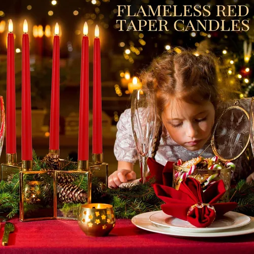 Vista 3 de Handepo Paquete de 48 velas LED sin llama, color rojo, 11 pulgadas