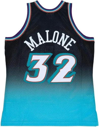 Vista 2 de Mitchell & Ness Camiseta deportiva Fadeaway Swingman con cuello en V para hombre, 1996, baloncesto, atlético, color negro, azul