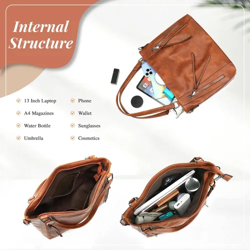 Vista 3 de UBORSE Bolsas de mano para mujer, bolsos y bolsos de mano con asa superior, bolso de hombro suave, bolso de mano para mujer, de cuero vegano, juego