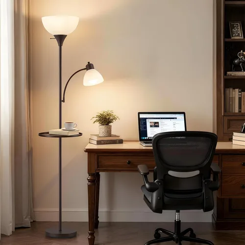 Vista 7 de Luvkczc Lámpara de pie de 72 pulgadas con mesa, luces de lectura ajustables, lámparas de pie modernas para sala de estar, dormitorio, oficina, Marrón