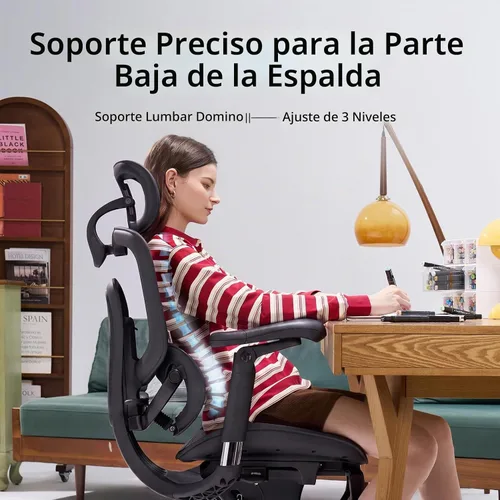 Vista 3 de SIHOO Silla ergonómica de escritorio de oficina, soporte adaptativo de Negro