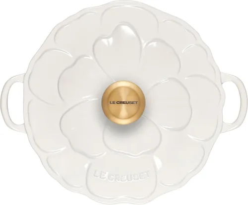 Vista 2 de Le Creuset Estofador de pétalos de hierro fundido esmaltado, 2.25 cuartos de galón., Blanco