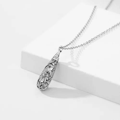 Vista 141 de Collar con colgante de urna de cenizas de cremación y árbol de la vida para mujer, plata de ley US1