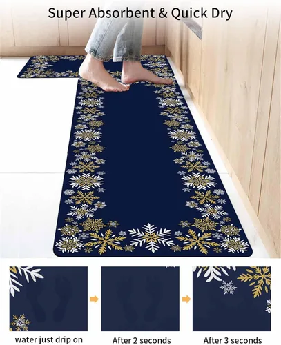 Vista 4 de Tapete de baño de Navidad para bañera, antideslizante, de secado rápido y absorbente, tierra de diatomeas, fregadero de cocina, lavable, color azul
