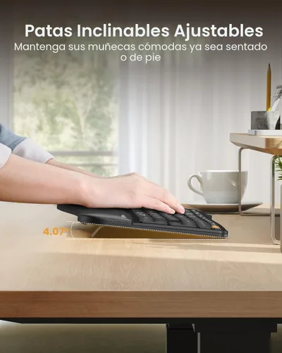 Vista 8 de ProtoArc Teclado ergonómico Bluetooth retroiluminado, EK01 Plus, teclado inalámbrico dividido de tamaño completo con Bluetooth dual y USB