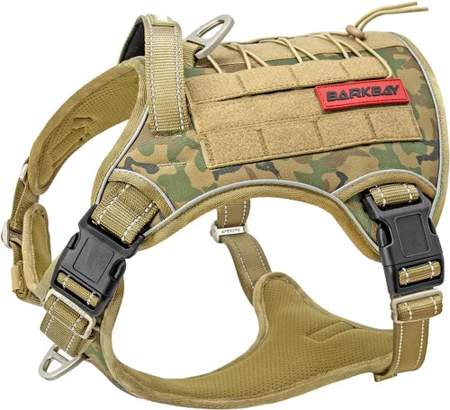 Vista 9 de Arnés BARKBAY táctico para perro grande, arnés tipo chaleco para perro pesado, para servicio militar, chaleco MOLLE para perro de trabajo