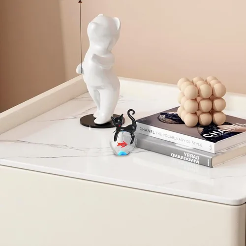 Vista 6 de QFkris Figura de gato negro de vidrio soplado, escultura de animales de cristal de 1.6 pulgadas, figuras coleccionables de arte de gatos y peces