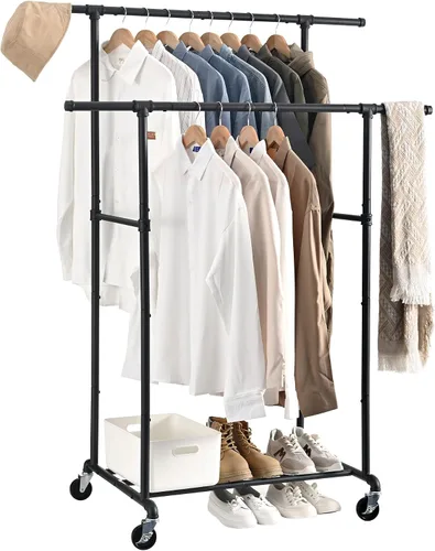 Vista 9 de FOUCSSOMEI Perchero de ropa con ruedas, perchero de ropa resistente, perchero de ropa de metal, organizador de armario, para dormitorio, sala